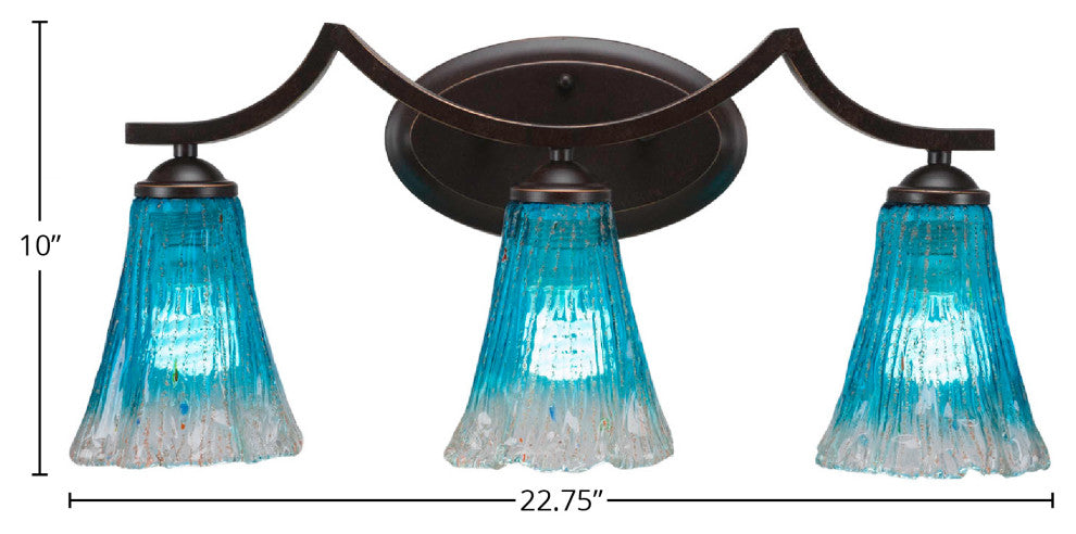 Zilo 3-Light Bath Bar, Dark Granite, 5.5" Fluted Teal Crystal Glass
