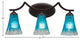 Zilo 3-Light Bath Bar, Dark Granite, 5.5" Fluted Teal Crystal Glass