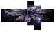 Green Fractal Flower in Dark, Blue, Floral Art Canvas Print, 60"x32", 5 panels