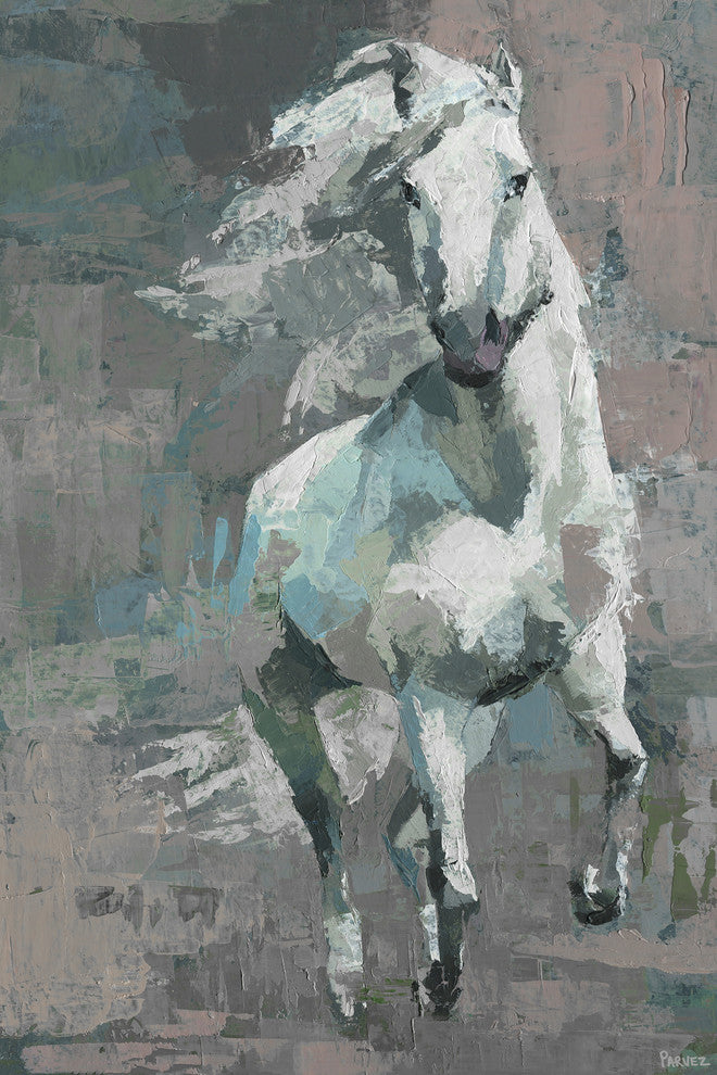 "Running White Horse" Painting Print on Wrapped Canvas, 40"x60"