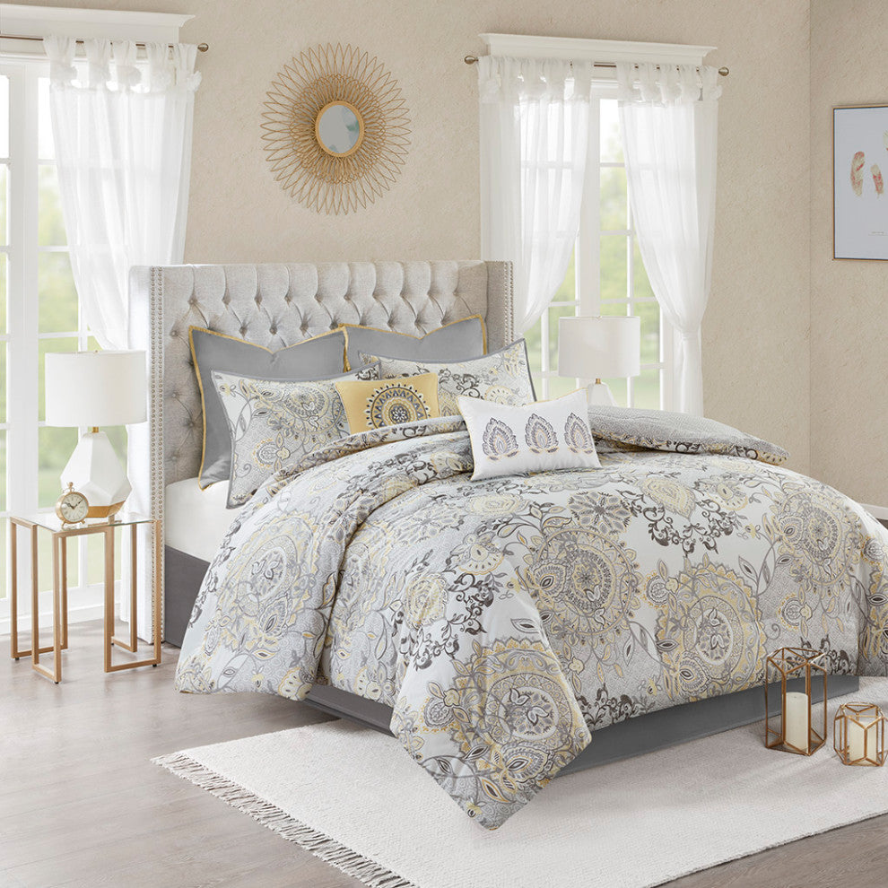 Madison Park Isla 8 Piece Cotton Floral Printed Reversible Comforter Set
