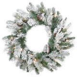 Pre-Lit Flocked Victoria Pine Artificial Christmas Wreath, Clear Lights, 24"