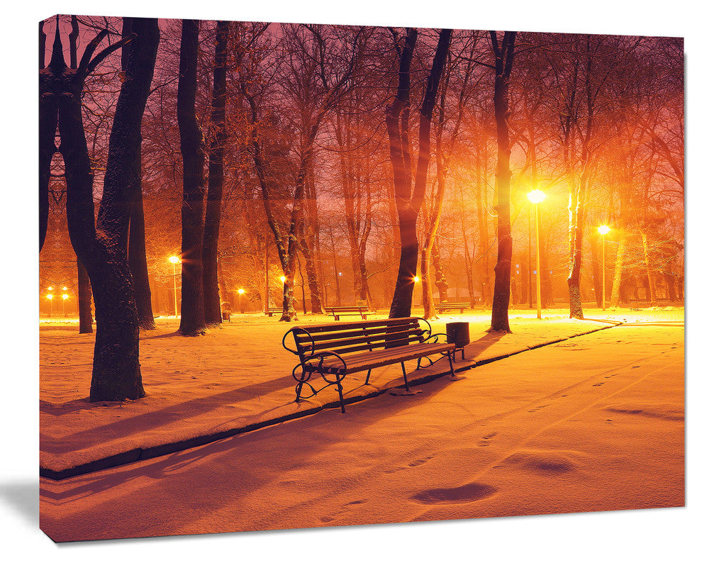 Benches Covered in Winter Snow, Landscape Canvas Art Print, 40"x30"