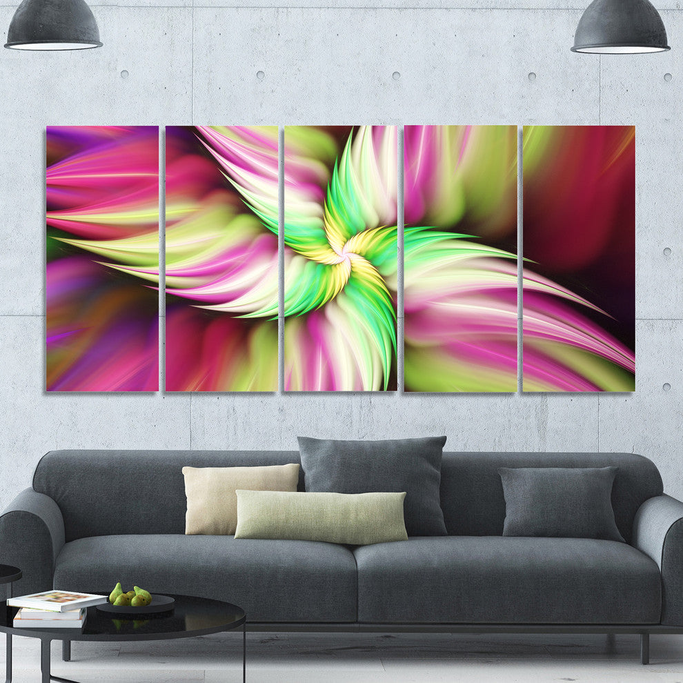 Huge Rotating Pink Flower, Floral Canvas Art Print, 60"x28", 5 Panels
