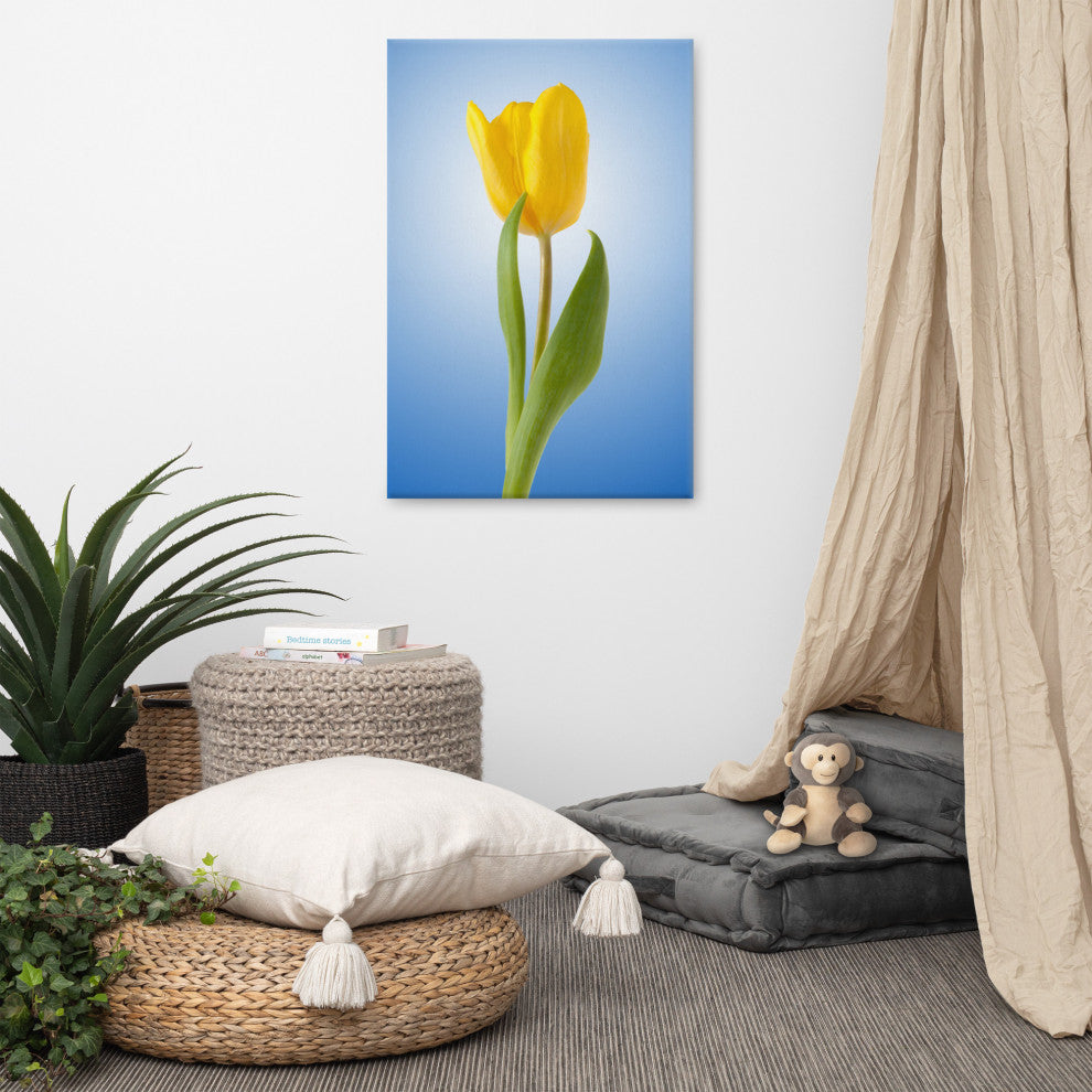 Yellow Tulip Minimal Botanical Floral Nature Photo Canvas Wall Art Print, 24" X 36"