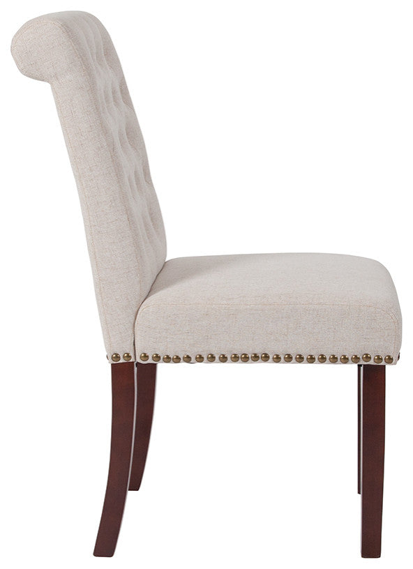 HERCULES Series Beige Fabric Parsons Chair - Rolled Back,  Walnut Finish