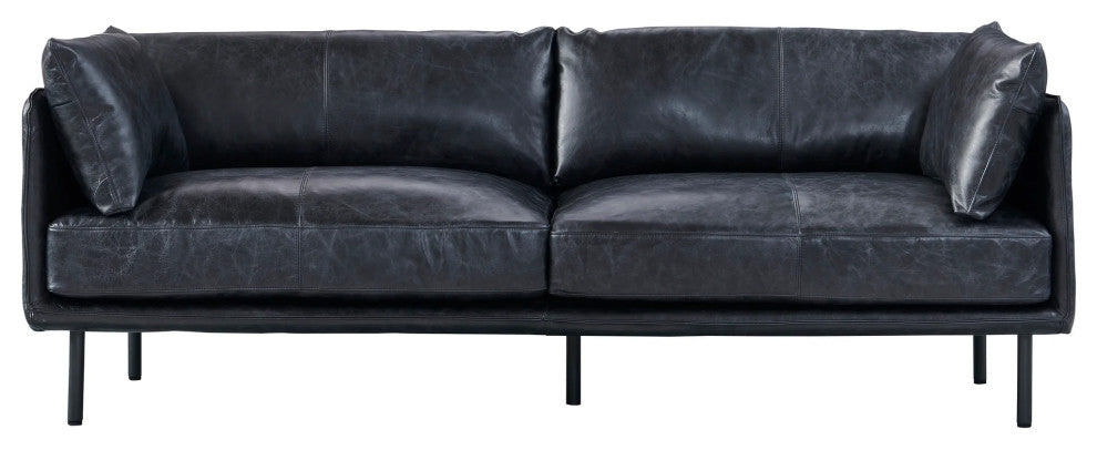 Venezia Industrial Modern Leather Sofa - Slate Leather