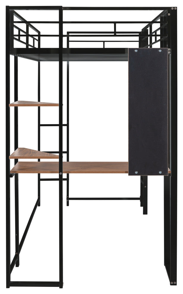 Gewnee Twin Metal Loft Bed with 2 Shelves and one Desk