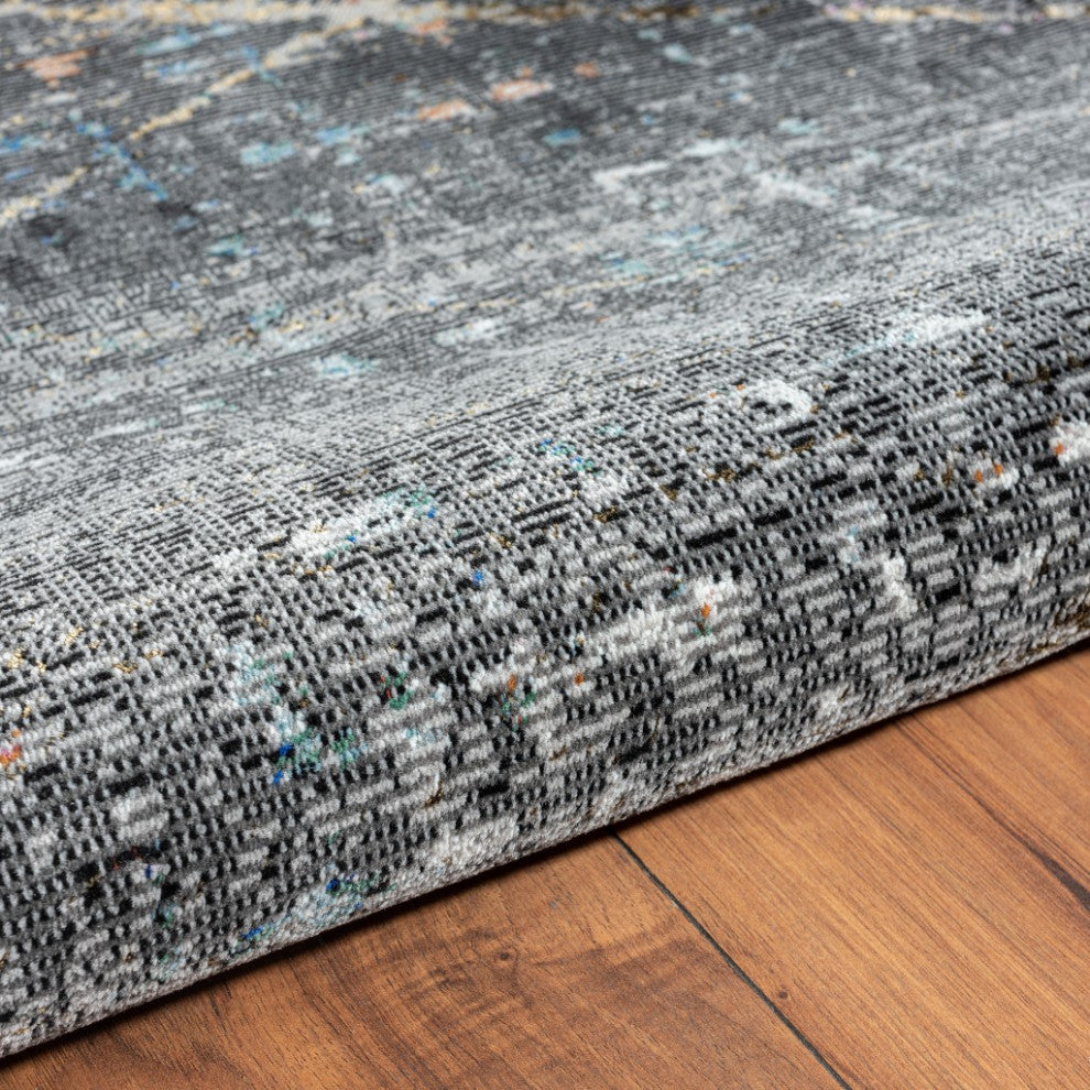 8'x10' Distressed Black Abstract Area Rug