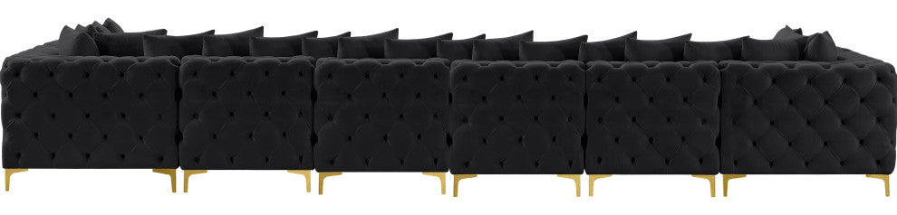 Tremblay Velvet Upholstered 8-Piece Modular U-Shaped Sectional, Black