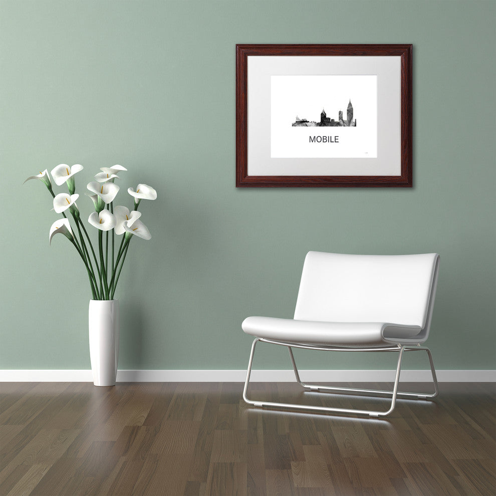 Marlene Watson 'Mobile Alabama Skyline' Matted Art, Wood Frame, White, 20x16