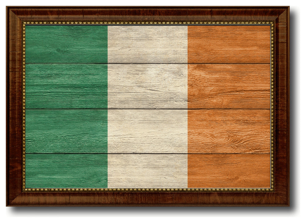 Ireland Country Textured Flag Print With Brown Gold Frame, 19"X27"