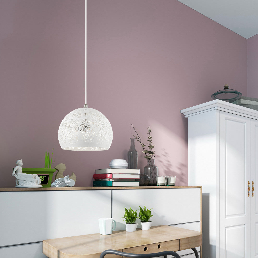 Livex Lighting Chantilly 3 Light White With Brushed Nickel Accents Large Pendant