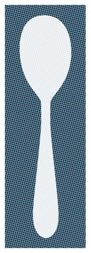 "Mealtime: White on Blue with Dots - Spoon" Print by BG.Studio, 26"x74"