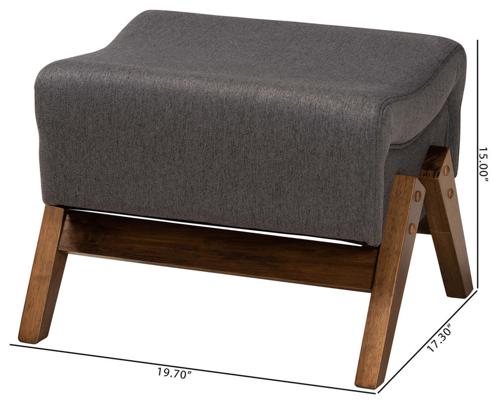 Fulvia Walnut Brown Fininshed Ottoman, Dark Gray/Walnut Brown