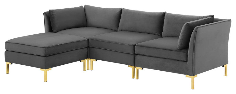 Sectional Sofa Set, Velvet, Gray, Modern, Living Lounge Hotel Hospitality