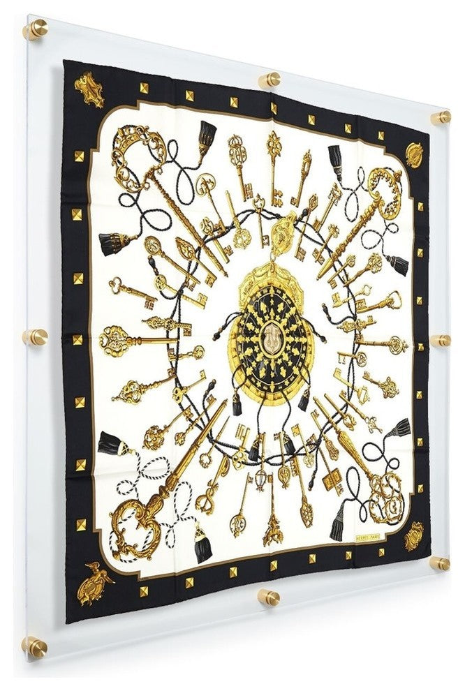 40"x40" Double Panel Acrylic Frame For 36"x 36" Scarf Or Art, Gold Hardware