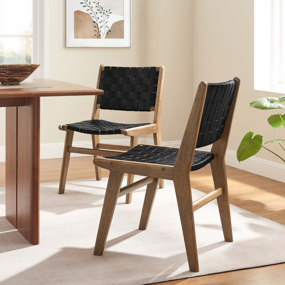 Saoirse Faux Leather Wood Dining Side Chair - Set of 2 - Walnut Black