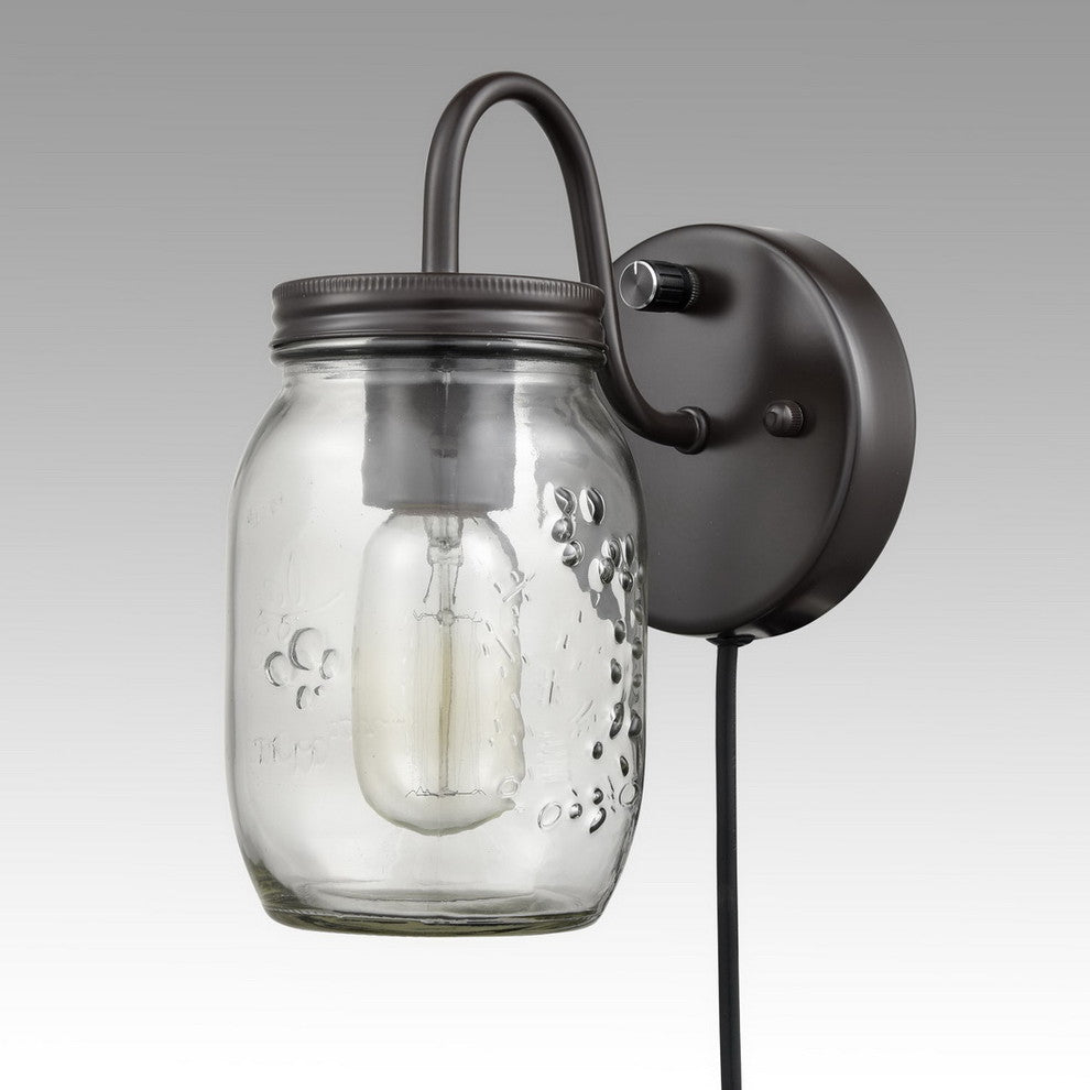Industrial Mason Jar Glass Plug in Wall Sconce Bronze Finish 2-Pack