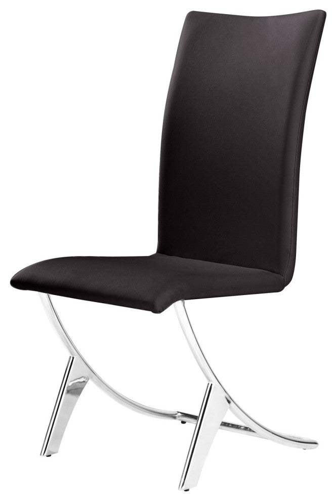 Dining Chair, Set of 2, Faux Vinyl Leather, Steel, Brown Black, Chrome, Cafe