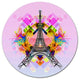 Bright Eiffel Tower Cartoon, Abstract Large Disc Metal Wall Art, 23"