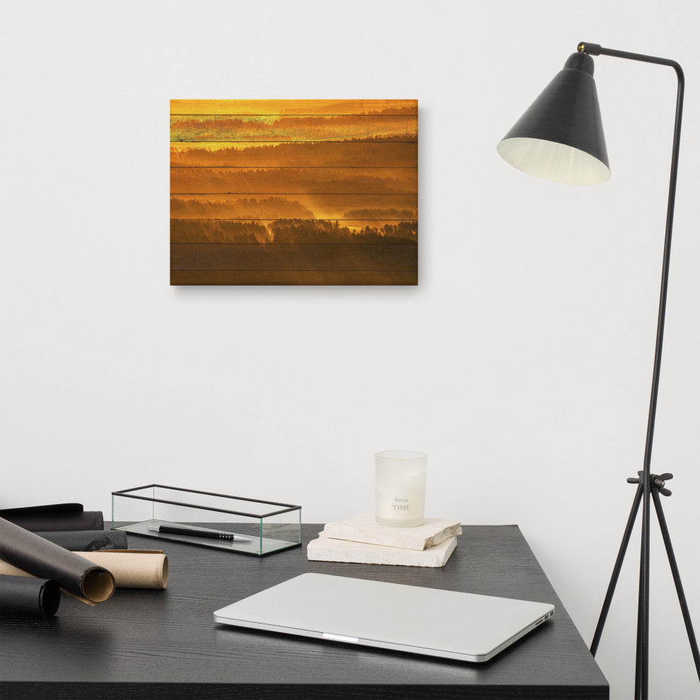 Faux Wood Golden Mist Valley - Hills & Mountain Range Canvas Prints, 12" X 16"