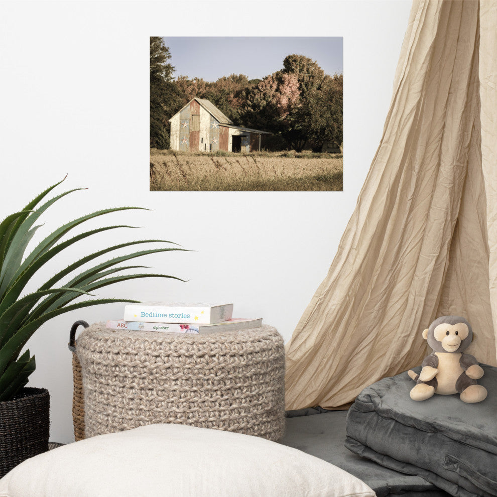 Patriotic Barn in Field Aged Landscape Photo Unframed Wall Art Print, 16" X 20"