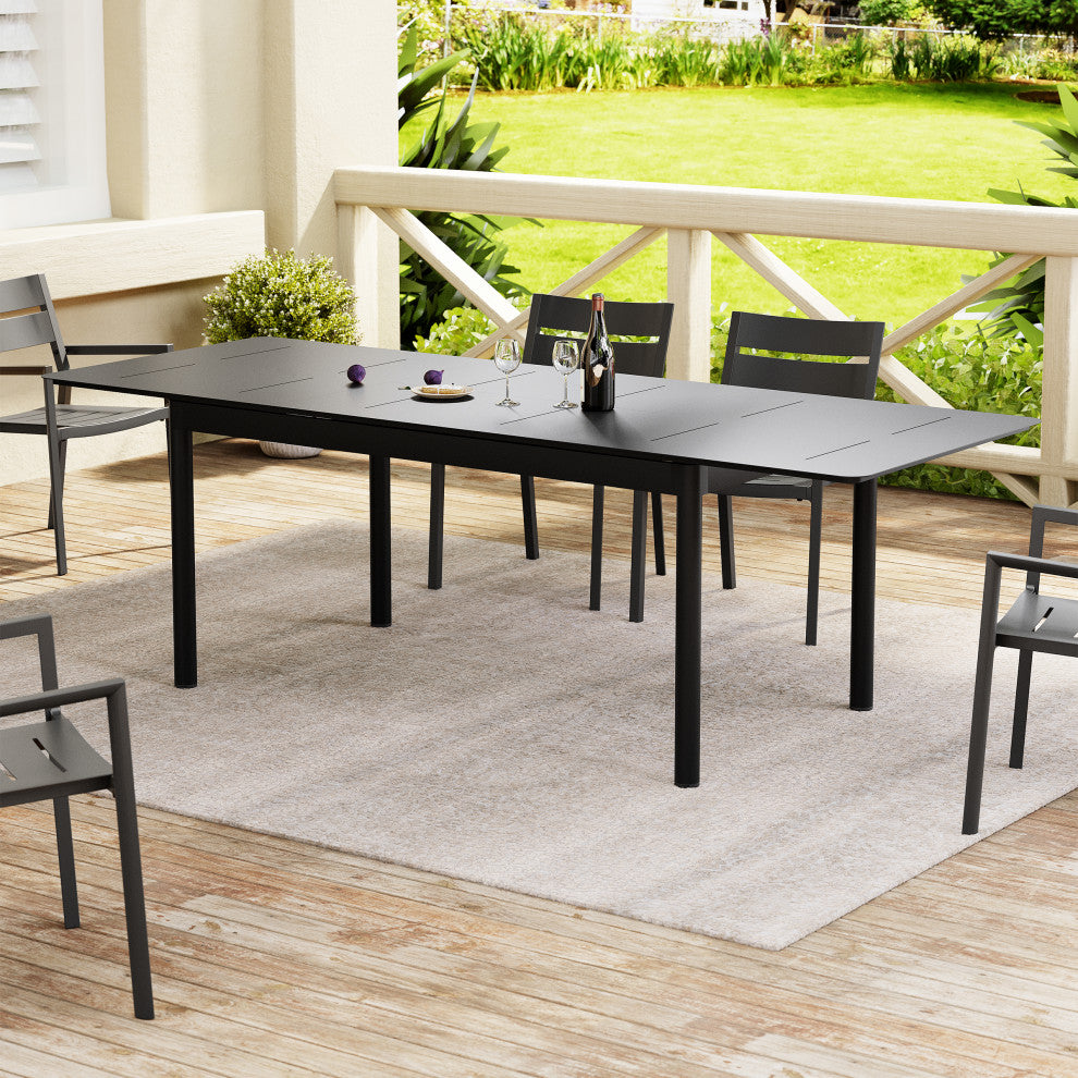 6-8 Person Rectangle Expandable Aluminum Outdoor Patio Dining Table, Black