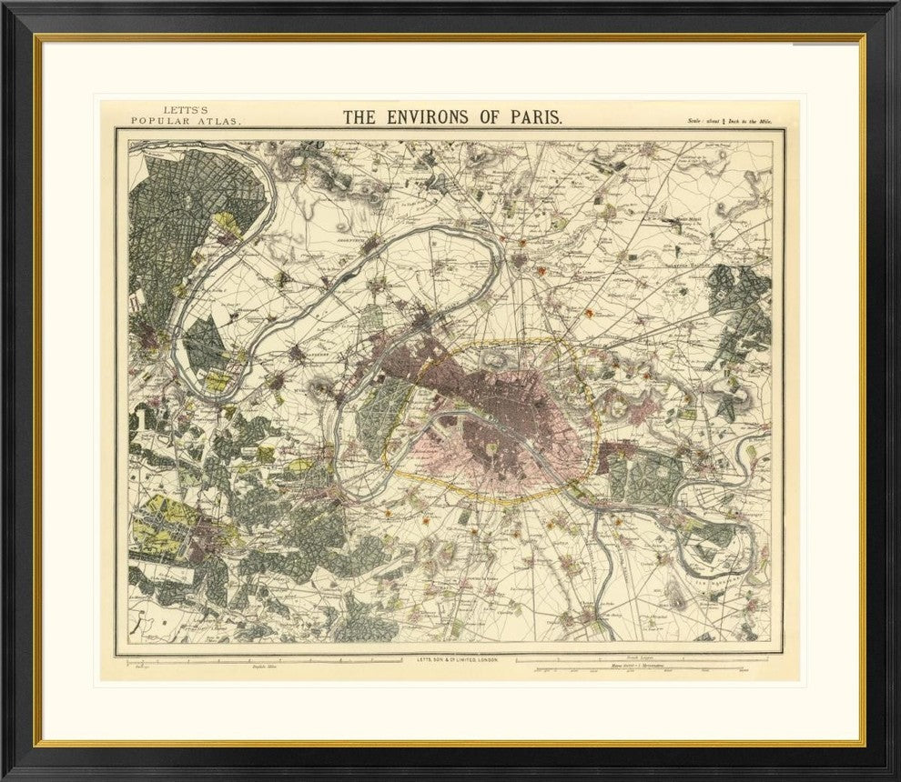 "Environs Paris, 1883" Framed Digital Print by Letts Son and Co., 46x40"