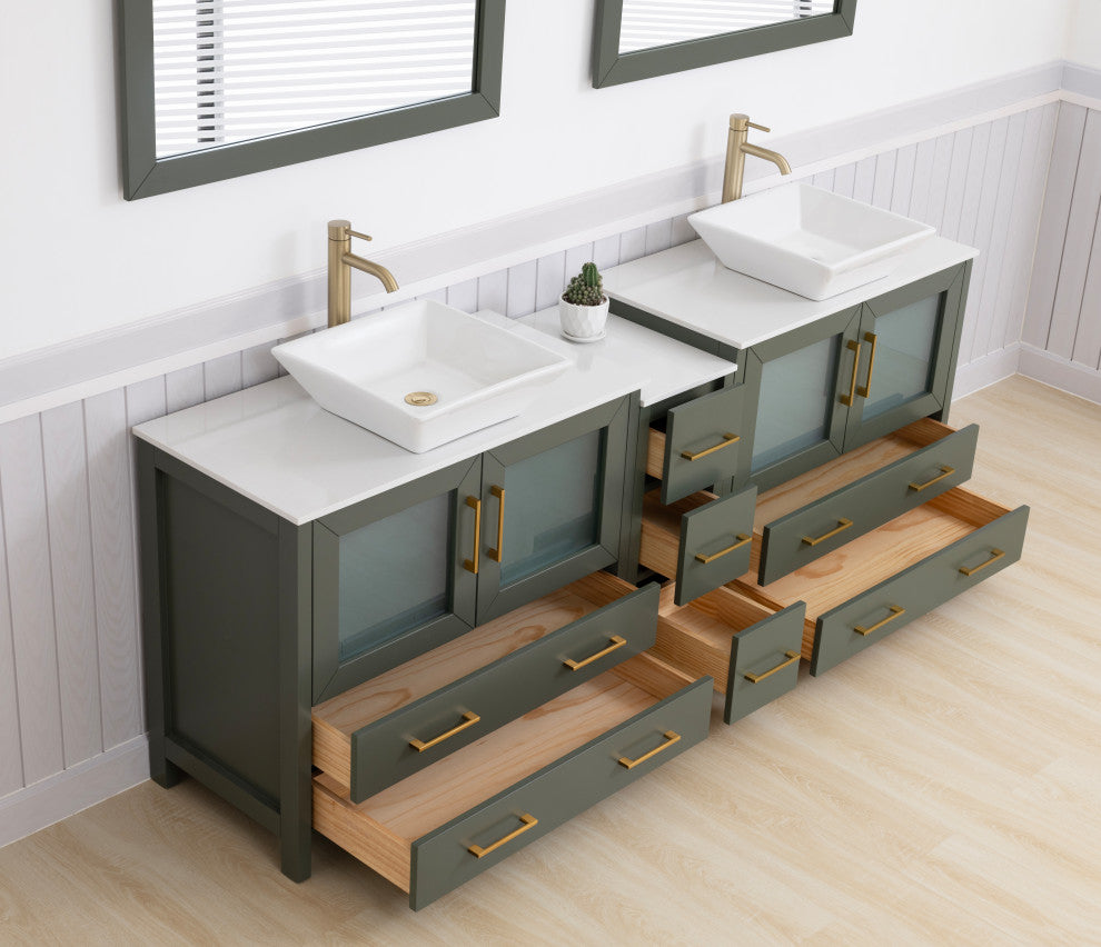 Vanity Art Vanity Set With Vessel Sink, Vintage Green, 84", Standard Mirror