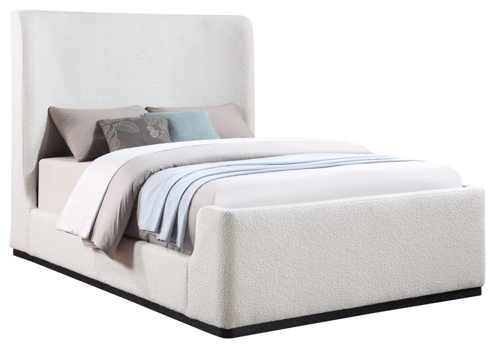 Oliver Boucle Fabric Upholstered Bed, Cream, Full