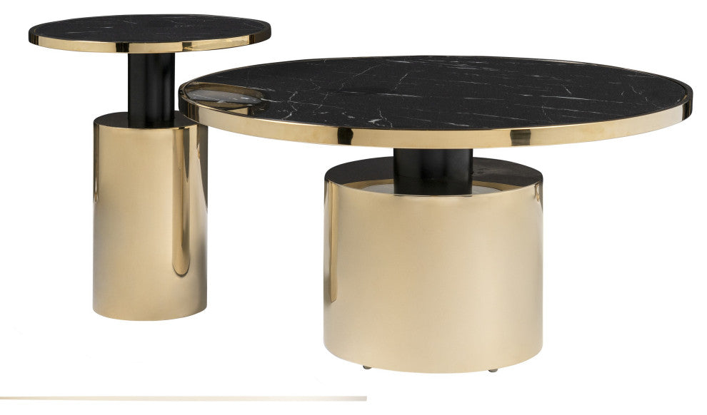 Taylor Round Pedestal Coffee Table, Black and Gold