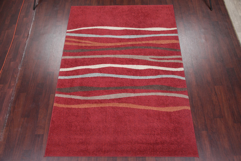 Modern Stripe Carpet Oriental Wool Traditional Turkish Area Rug, Red, 9'1"x6'7