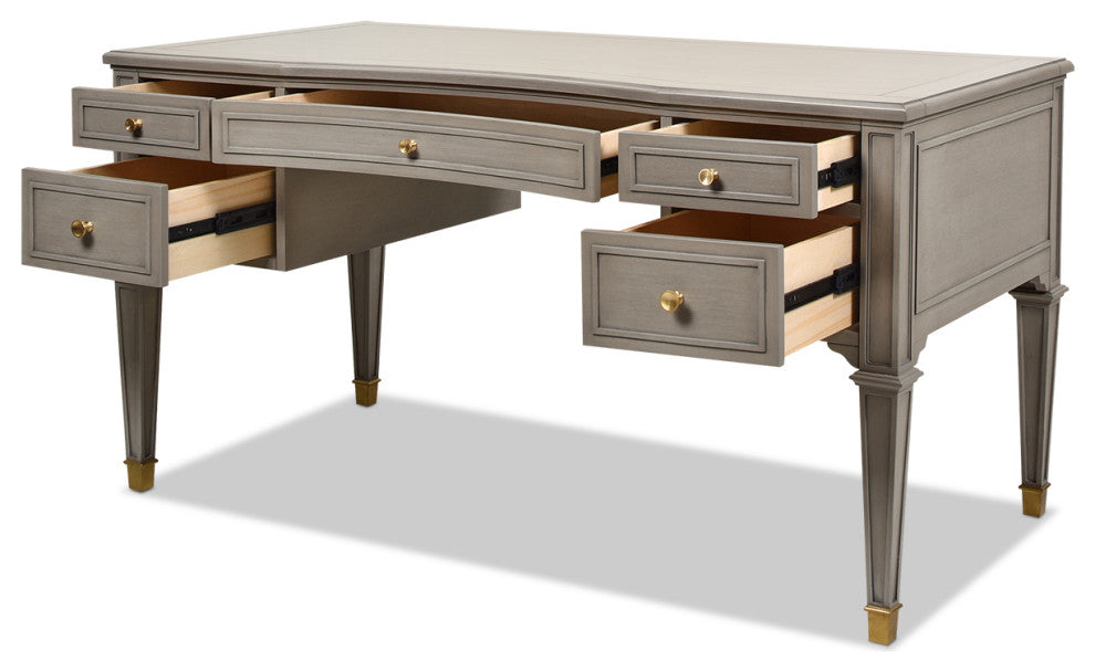 Dauphin Gold Accent 5-Drawer Wood Executive Desk, Gray Cashmere
