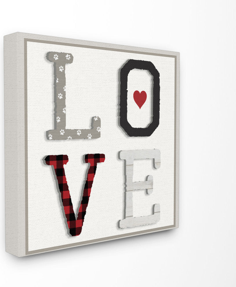 L O V E Texture Collage Dog Paw Print, 17"x17", Stretched Canvas Wall Art