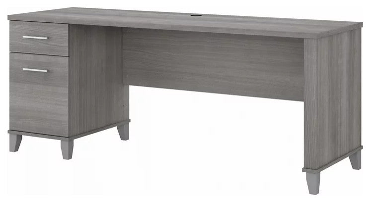 Transitional Desk, Large Design With Wire Management & 2 Drawers, Platinum Gray