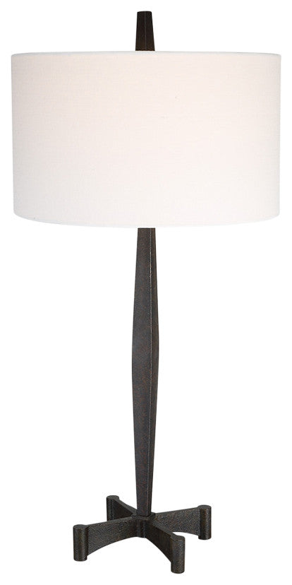 Rustic Minimalist Aged Black Iron Pole Table Lamp 35 in Industrial Loft Classic