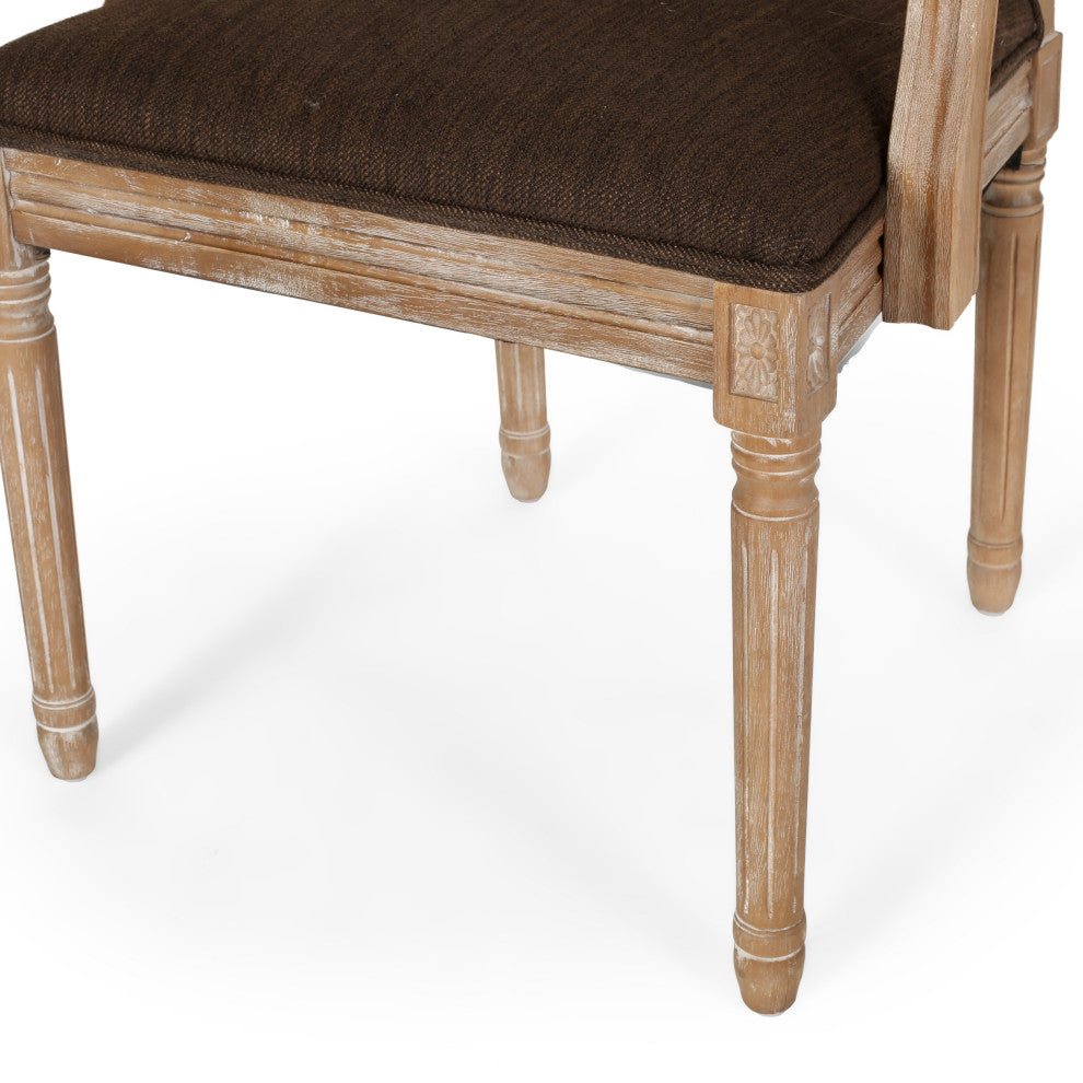Joretta French Country Fabric Upholstered Wood 5-Piece Circular Dining Set, Natural/Brown