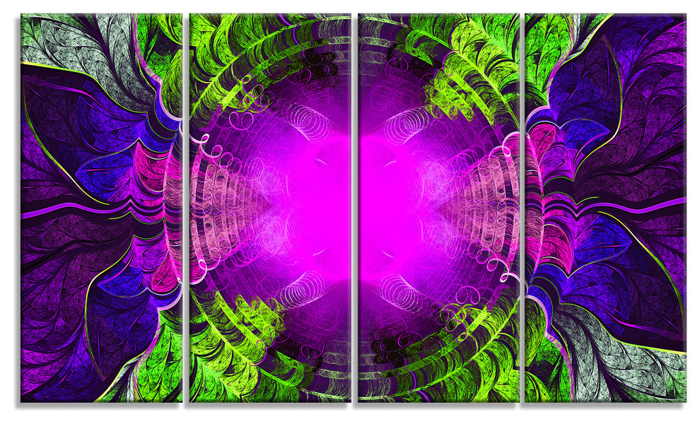 Pink Fractal Circles and Curves, Abstract Canvas Art Print, 48"x28", 4 Panels