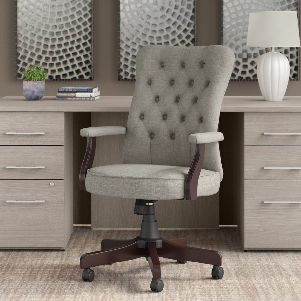 Traditional Office Chair, Diamond Button Tufted Back, Gray Fabric