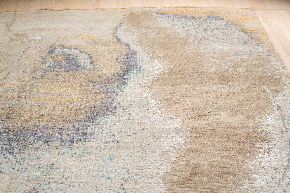 Hand-Knotted Wool Gray Silver Transitional Abstract Traditional Knot Rug, 7'10 X 10'