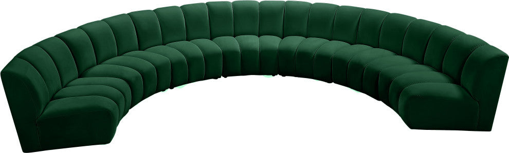 Infinity Channel Tufted Velvet Modular Chair, Green, 7 Piece