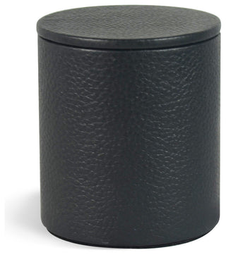 Genuine Leather Bathroom Round Jar With Lid/Storage Canister, Black