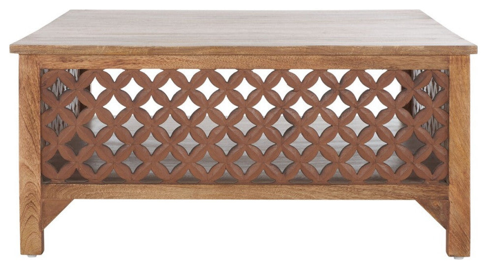 Safavieh Squall Square 1 Shelf Coffee Table, Burnt Natural