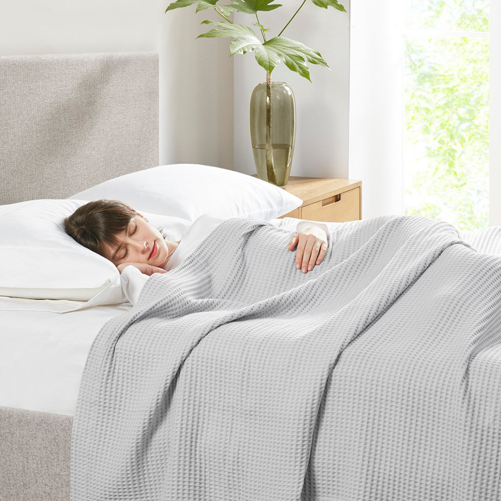 Beautyrest Cotton Waffle Weave Bedding Blanket, Grey