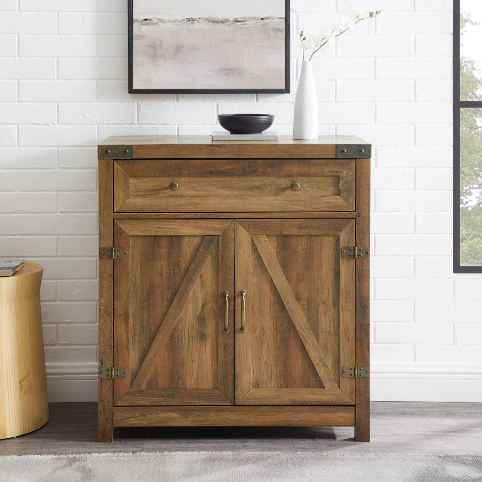 30" Farmhouse Barn Door Accent Cabinet, Reclaimed Barnwood