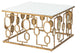 Benzara Coffee Table, Mirror Top, Geometric Patterns, Iron, Modern, Gold