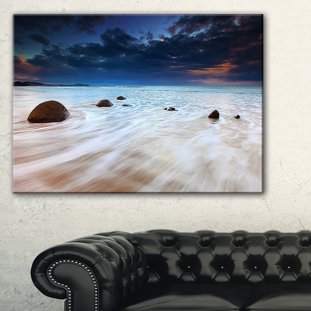 "Waves Flowing Over Boulders" Seashore Canvas Photo Print, 40"x30"