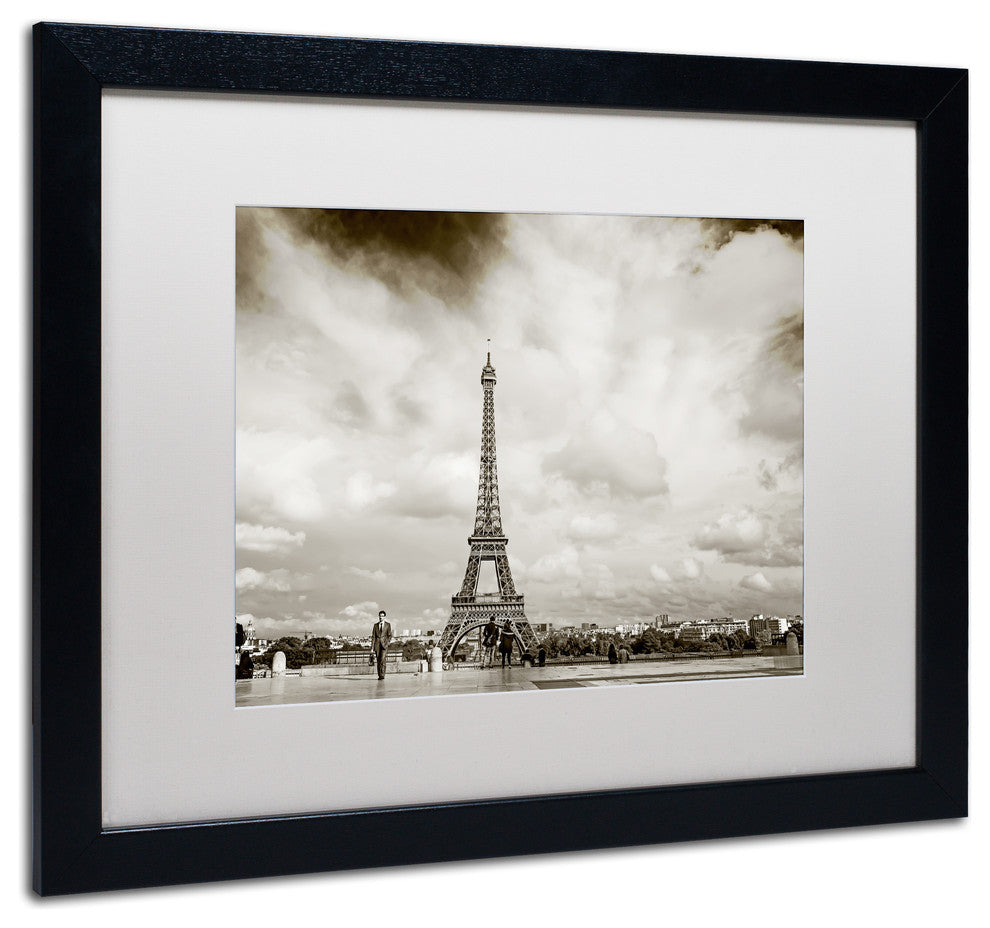 'Paris Eiffel Tower and Man' Matted Framed Canvas Art by Preston