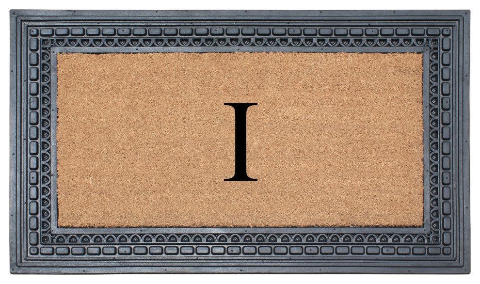 Rubber And Coir, Black/Beige  24"x39" Heavy Duty Outdoor Monogrammed Doormat, I